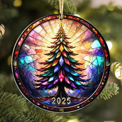 Jewel Tree Christmas Ornaments 2025 Faux Stained Glass Effect Acrylic Holiday Decor
