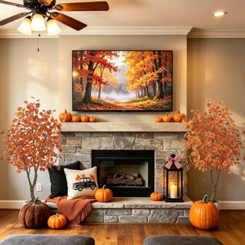 5ft Artificial Fall Trees Set - 2 Pack Eucalyptus Autumn Decor for Porch & Home