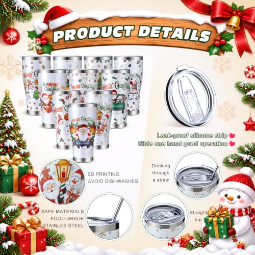Christmas Tumblers 10 Pack - 30 oz Stainless Steel Insulated Travel Cups - Vivid Variation