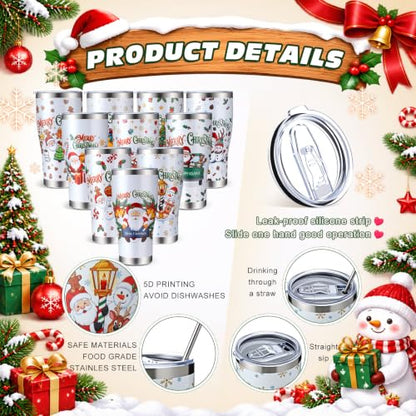 Christmas Tumblers 10 Pack - 30 oz Stainless Steel Insulated Travel Cups - Vivid Variation