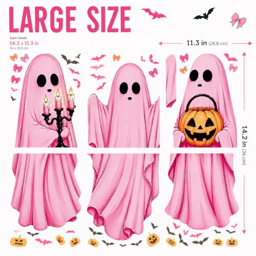 Halloween Pink Ghost and Pumpkin Window Clings - 6 Sheets Decor