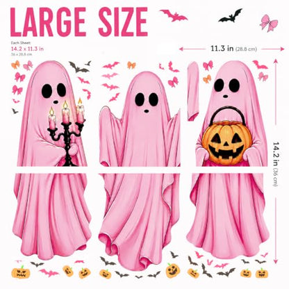 Halloween Pink Ghost and Pumpkin Window Clings - 6 Sheets Decor
