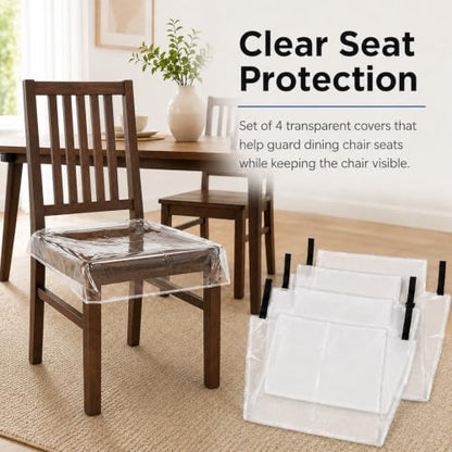 Plastic Dining Chair Covers Reusable Clear PVC Seat Protectors - Set of 4