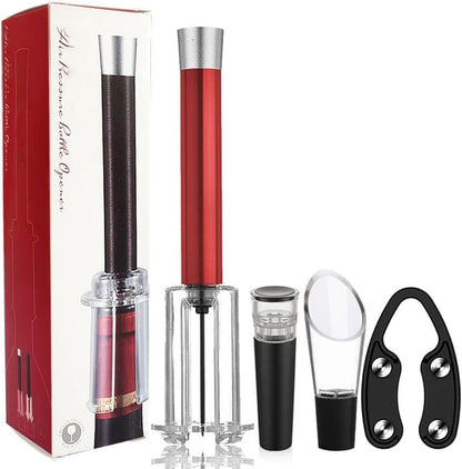 Wino on the go Wine Opening Set,Air Pressure Pump Wine Bottle Opener,Easy Cork Remover Corkscrew,Corkscrew Wine Opener Wine Opener Aluminum Alloy Handle(Red)