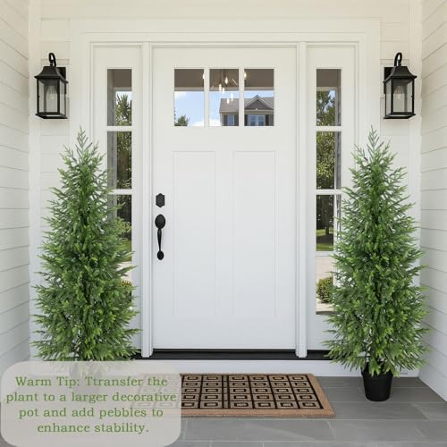 2 Pack 5ft Artificial Norfolk Pine Christmas Tree for Indoor Outdoor Decor - Real Touch Faux Tree with Black Pot
