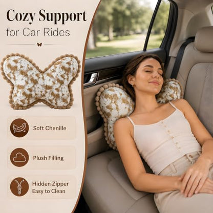 Brown Butterfly Pillow Chenille Lumbar Neck Support Cushion - Multi Posture Relief