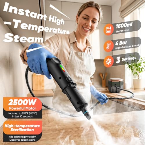 Steam Cleaner for Home with 1800ml Tank, Battery-Free Trigger, Green & Gold