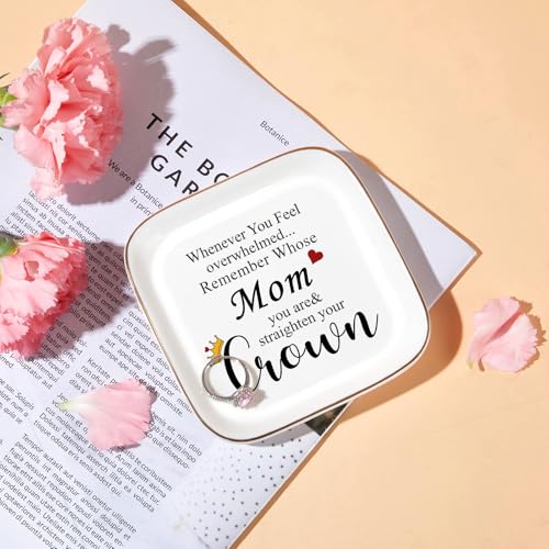Mom Gifts from Daughter - Elegant Ring Dish for Mom with Encouraging Quote - Mother's Day, Birthday, Christmas Gift - Variation: Straighten Your Crown