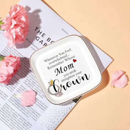Mom Gifts from Daughter - Elegant Ring Dish for Mom with Encouraging Quote - Mother's Day, Birthday, Christmas Gift - Variation: Straighten Your Crown