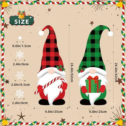 Extra Large Christmas Window Clings 2 Sheets Double-Sided Gnome Snowflake Decor