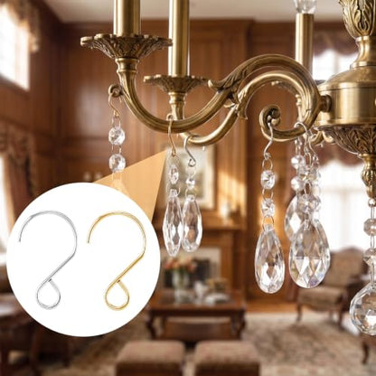130Pcs Crystal Bead Curtain Hooks S-Shaped Hanging Clips - Gold & Silver