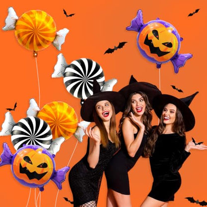 Halloween Candy Balloons Kit - 6pcs Pumpkin & Black Orange Balloons for Party Decoration - Candy Variation