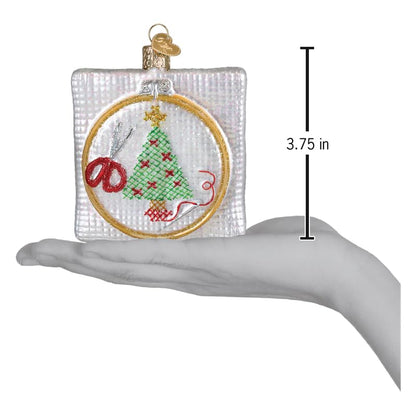 Christmas Cross Stitch Ornament - Handcrafted Glass Clip Hoops - Variation: Christmas Cross Stitch