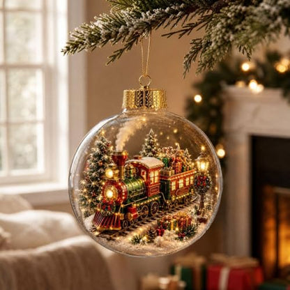 Light-Up Christmas Scene Ornament - Train Holiday Keepsake & Gift