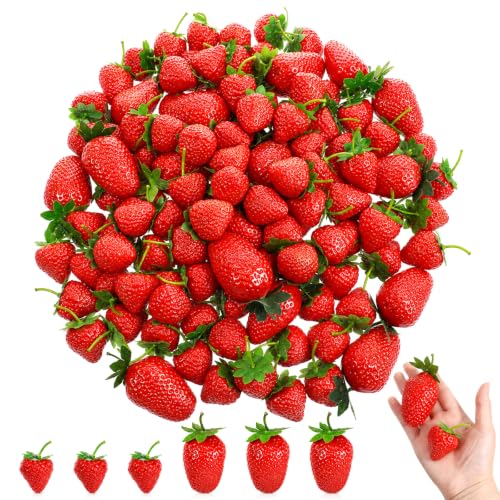 120Pcs Artificial Strawberry Decorations for Home & Party Decor, Realistic Faux Fruits Set