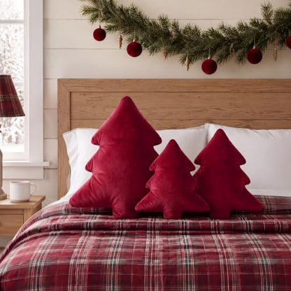 Peryiter Burgundy Red Velvet Christmas Tree Throw Pillows Set - 16 Inches