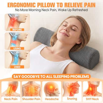 Neck Roll Pillow for Sleeping - Cervical Support with Memory Foam - Dual-Height Design