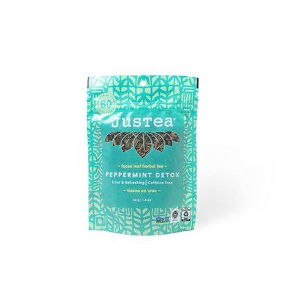 JusTea PEPPERMINT DETOX | Loose Leaf Herbal Tea | Recyclable Refill Pouch | 40+ Cups (1.6oz) | Caffeine Free | Award-Winning | Fair Trade | Non-GMO