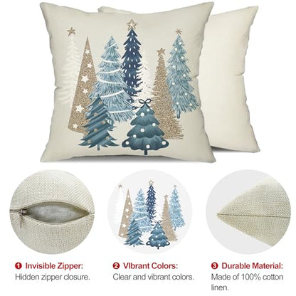Christmas Pillow Covers 18x18 Inch Set of 2 Off-White Xmas Tree Decor for Home Couch