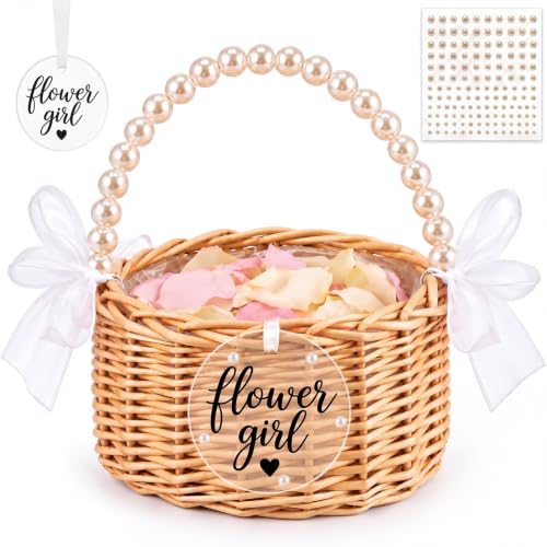 Flower Girl Basket with Pearl Handle & Sign - Wedding Decor