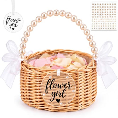 Flower Girl Basket with Pearl Handle & Sign - Wedding Decor