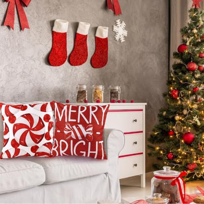 Christmas Pillow Covers 18x18in Set of 4 Candy Theme Holiday Decor