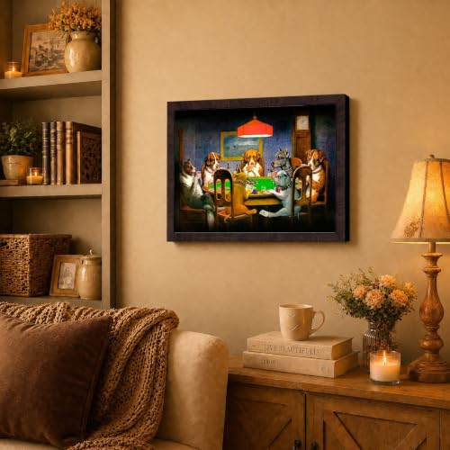 Dogs Playing Poker Wall Art Canvas Framed - Brown, 16x20 Inches