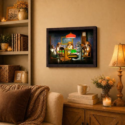 Dogs Playing Poker Wall Art Canvas Framed - Brown, 16x20 Inches