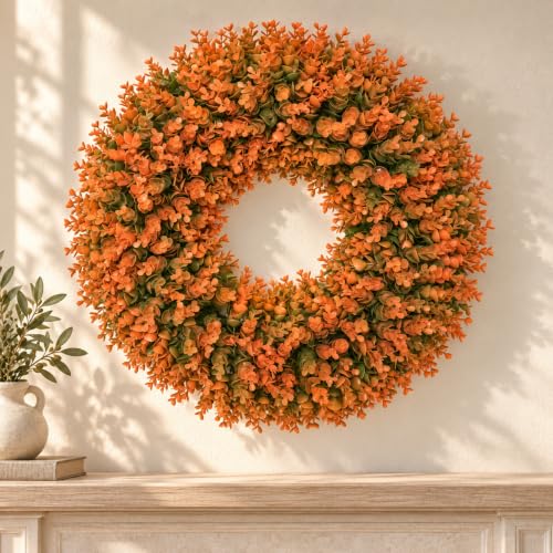 26-Inch Fall Wreath for Front Door Outdoor Farmhouse Decor Burnt Orange