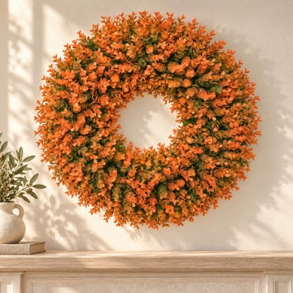26-Inch Fall Wreath for Front Door Outdoor Farmhouse Decor Burnt Orange