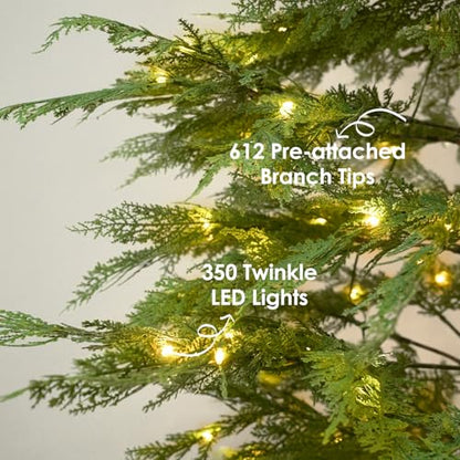 7ft 6in Pre-Lit Twinkle Christmas Cypress Tree - Natural Look, Warm White LEDs