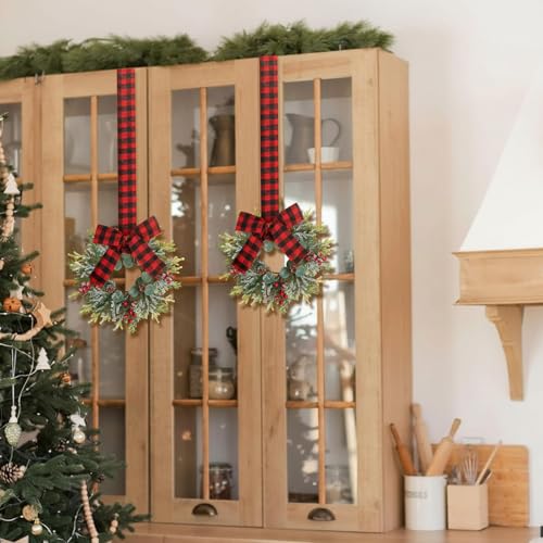 Christmas Candle Rings Wreath Set - 8 Small Artificial Red Berry Pinecones Norfolk Pine Holiday Decor