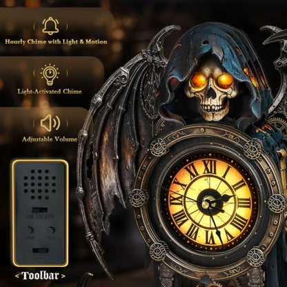 Halloween Grim Reaper Wooden Puzzle Clock with Glowing Eyes & Flapping Wings