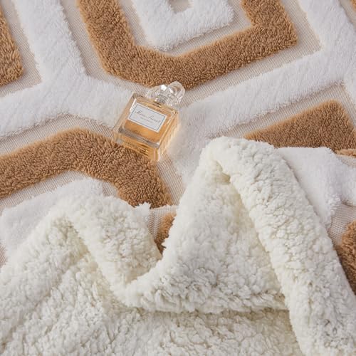 LEVINIS Boho Sherpa Fleece Blanket 80x90 Inch - Camel, Reversible Cozy Throw