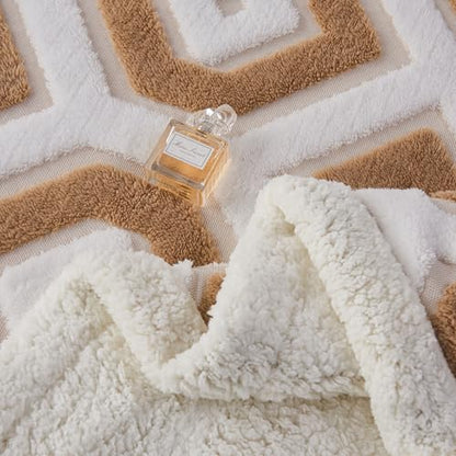 LEVINIS Boho Sherpa Fleece Blanket 80x90 Inch - Camel, Reversible Cozy Throw