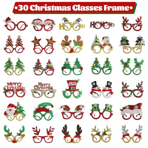 30Pcs Christmas Glitter Glasses Frames for Adults Holiday Party Accessory