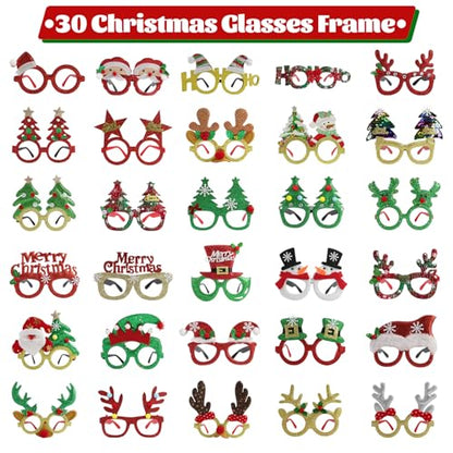 30Pcs Christmas Glitter Glasses Frames for Adults Holiday Party Accessory