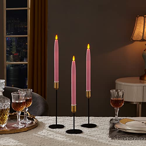 Pink Flameless Taper Candles Set of 3 with Timer & Remote - Real Wax Dinner Decor