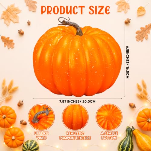 12 Pieces Large Faux Pumpkins for Fall Porch Decor - Orange, 8 Inch