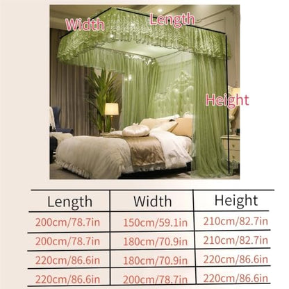 Adjustable U-Shaped Mosquito Net Bed Canopy with 3 Doors - Blue, Fits Queen & King Beds