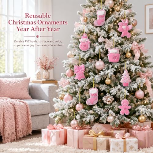 Pink Christmas Candy Ornaments Set - 48 Cute Holiday Decor, Hanging