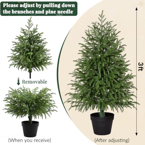 2 Pack Unlit 3FT Artificial Norfolk Pine Christmas Trees with Woven Basket - Real-Touch Foliage