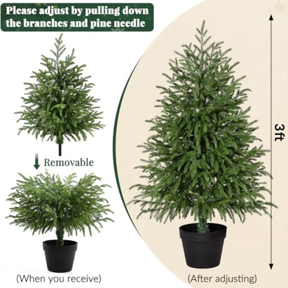 2 Pack Unlit 3FT Artificial Norfolk Pine Christmas Trees with Woven Basket - Real-Touch Foliage