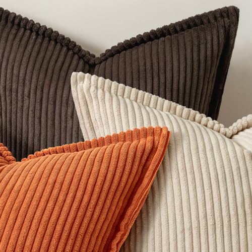 MIULEE Fall Orange Corduroy Pillow Covers 18x18 Set of 2 - Textured Decor