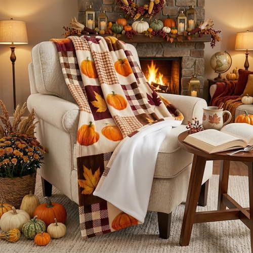 Pumpkin Fall Throw Blanket 300GSM Cozy Microfiber 60x80 Inches