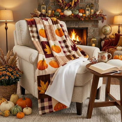 Pumpkin Fall Throw Blanket 300GSM Cozy Microfiber 60x80 Inches