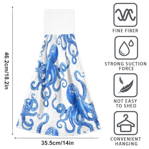 Octopus Hand Towels Set of 2 - Blue Vivid Printed Kitchen & Bathroom Decor