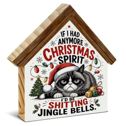 Funny Christmas Cat Sign Decor - Wooden Holiday Wall Art for Indoor Home