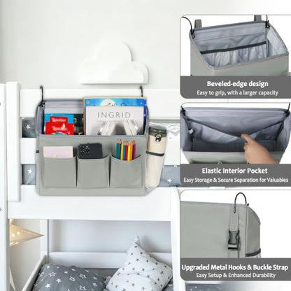 Gray Bedside Caddy Organizer for Dorm Hospital Bed Storage Bag - Full Coverage Support