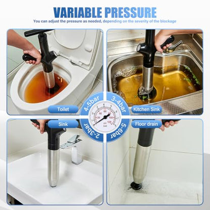 Black High Pressure Toilet Plunger Heavy Duty Bathroom Unclogger